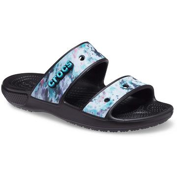 Sandalias Crocs Classic Tie-Dye Graphic Mujer Negros | Mexico 0538KORI